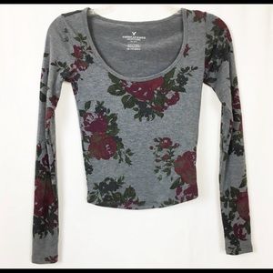 Floral Print Long Sleeved Crop Top
